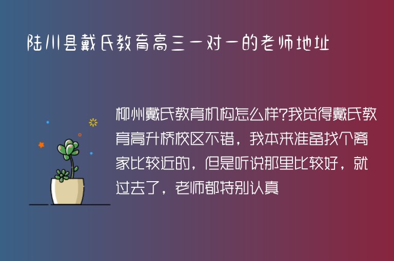 陸川縣戴氏教育高三一對(duì)一的老師地址