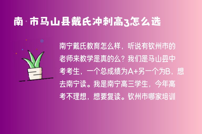 南寧市馬山縣戴氏沖刺高3怎么選